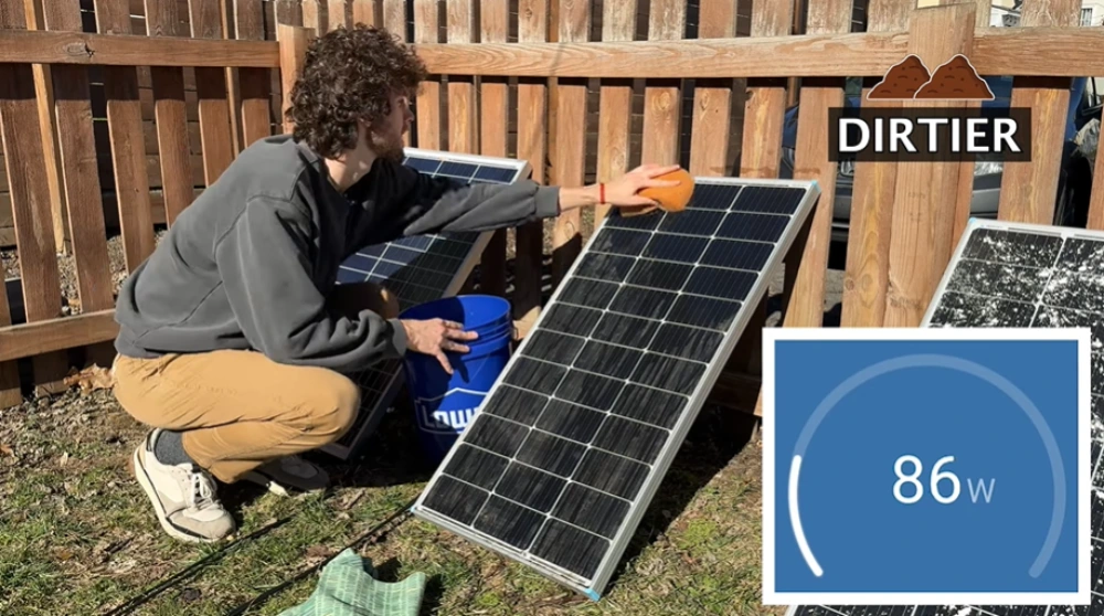 Cleaning dirty solar panel with sponge