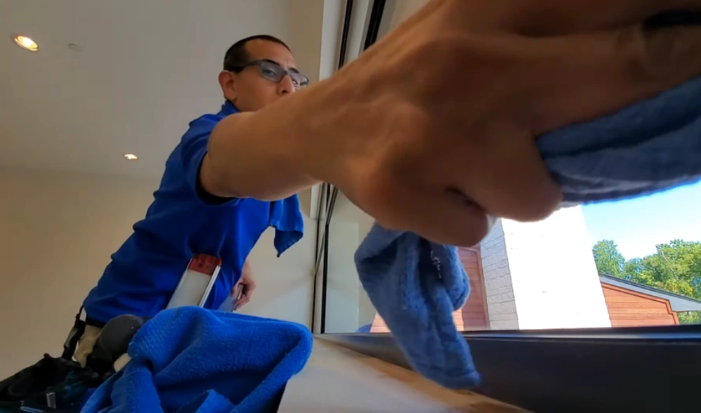 Window cleaning Santa Cruz: detailing window with microfiber towel