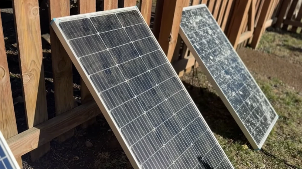 Dirty solar panels side by side