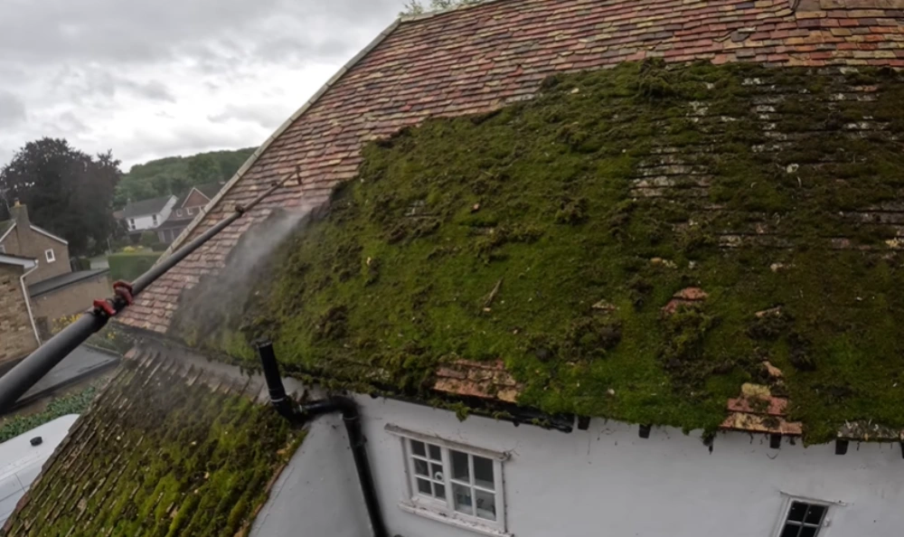 Removing thick moss from shaded roof tiles