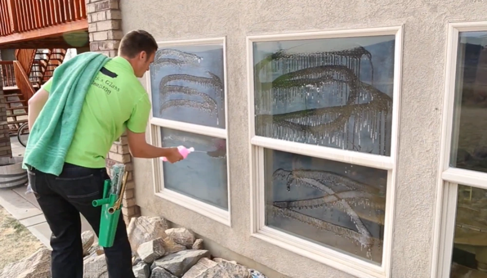 Spraying solution on exterior windows